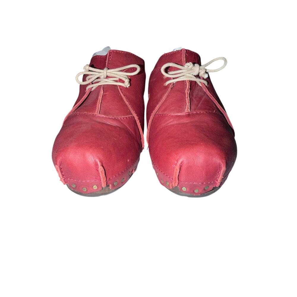 Sergio tomani red leather mule clog lace up detail EU39 US 8 lagenlook retro fun - Picture 3 of 10